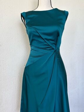 Karen Millen Teal Twist-Detail Midi Dress